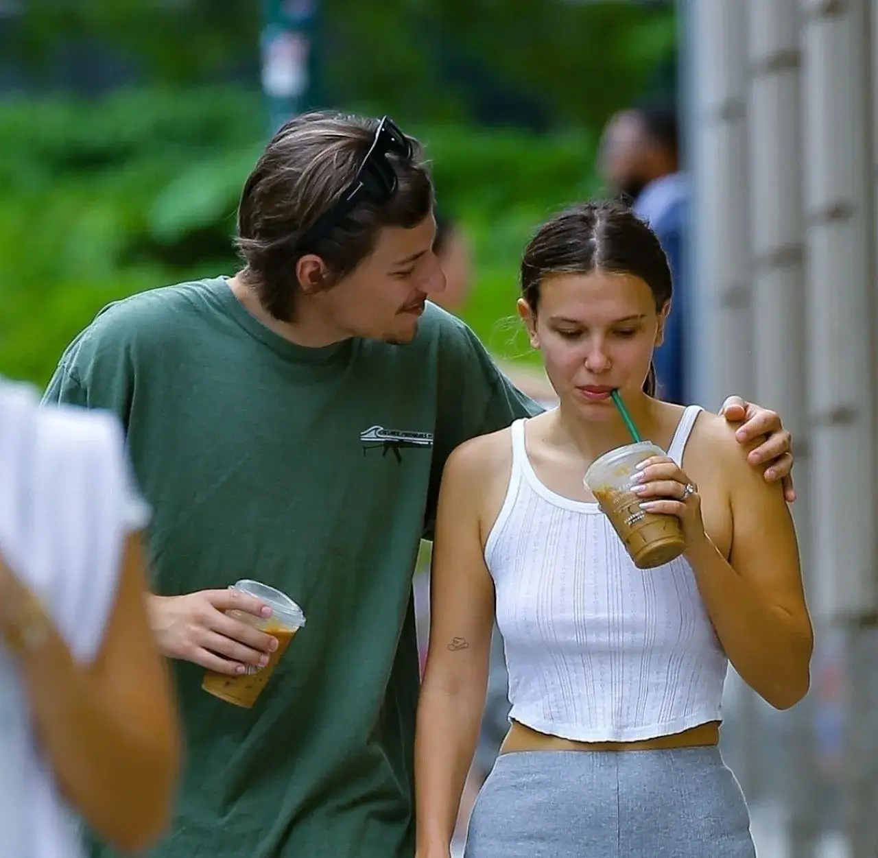 Millie Bobby Brown Stills in White Top Blue jeans in New York